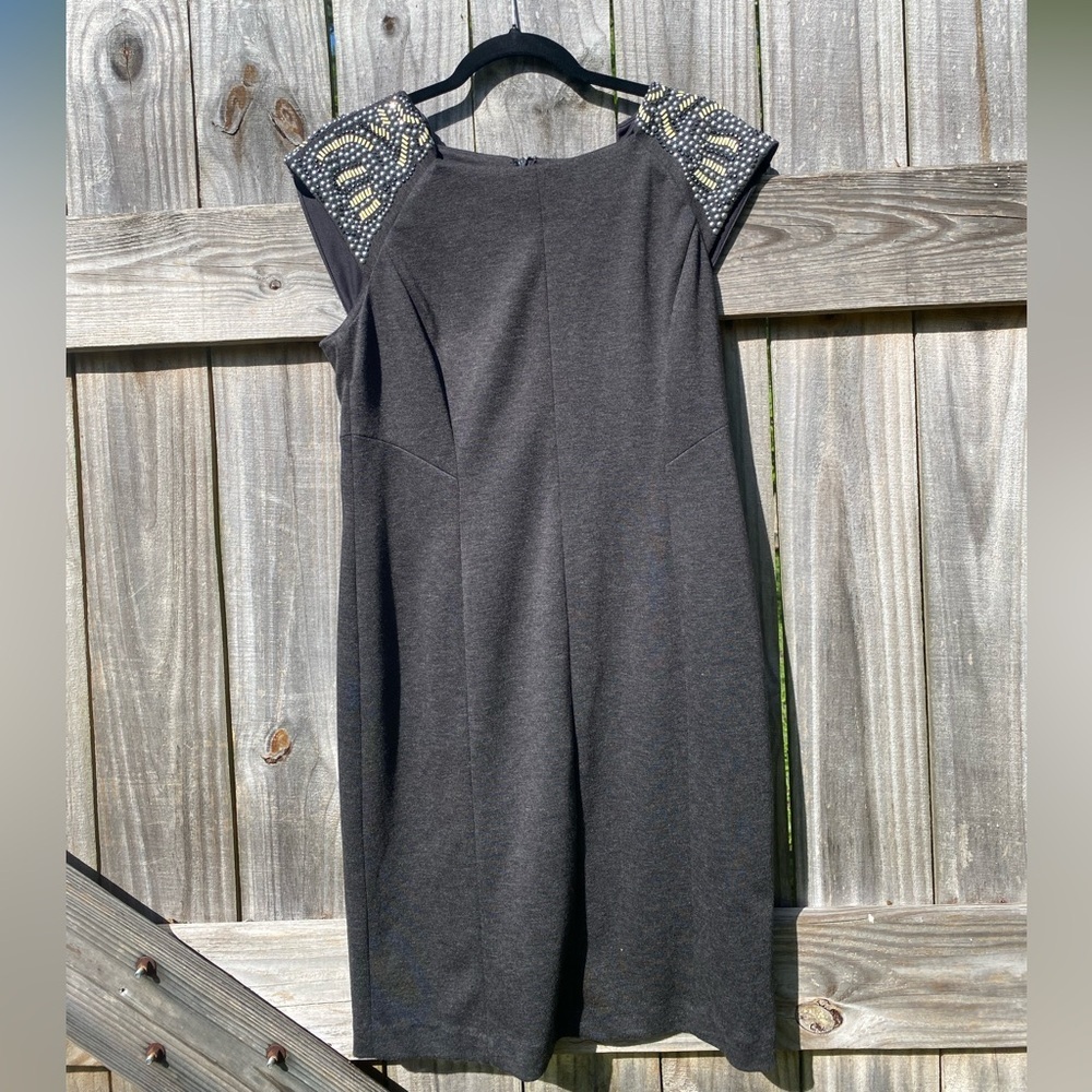 Suzi Chin for Maggie Boutique Gray Dress with Beaded Shoulders Size 8